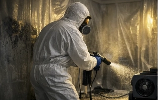 Professional mold remediation crew with proper containment working in East Memphis, TN residential property
